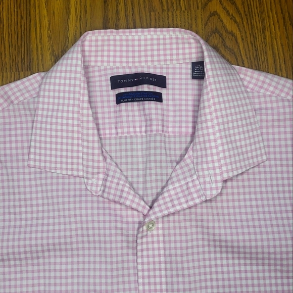 Tommy Hilfiger Pink Gingham Slim Fit Stretch Shirt XL 17 34/35  A66 - Picture 5 of 9